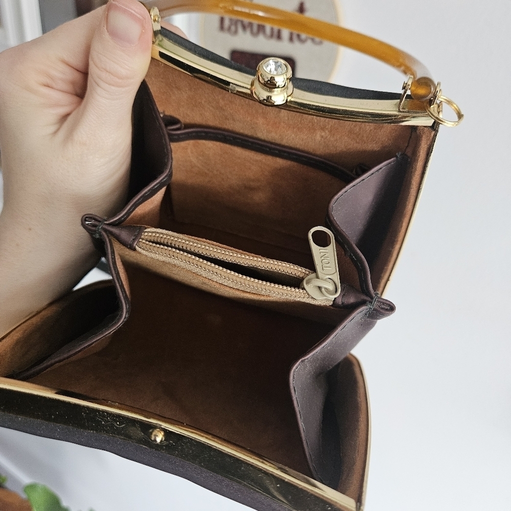 Polo Brown & Gold Handbag with Tan Handle And Shimmer Accents - Picture 6 of 7